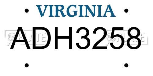 ADH3258 Virginia License Plate