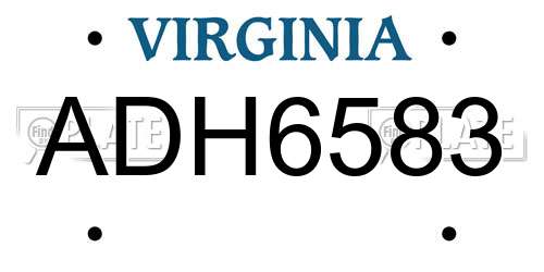 ADH6583 Virginia License Plate