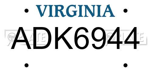 ADK6944 Virginia License Plate
