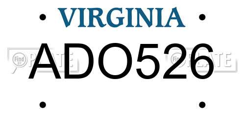 ADO526 Virginia License Plate