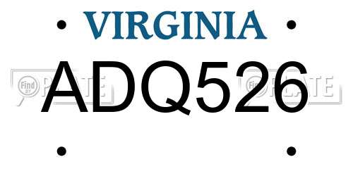 ADQ526 Virginia License Plate