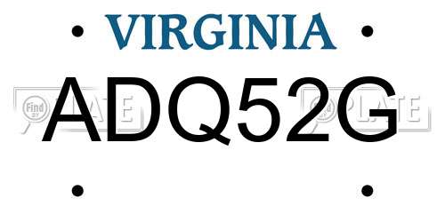 ADQ52G Virginia License Plate