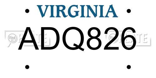 ADQ826 Virginia License Plate