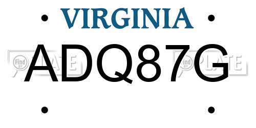 ADQ87G Virginia License Plate