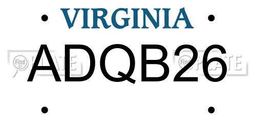 ADQB26 Virginia License Plate