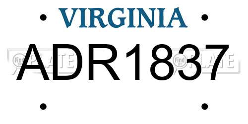 ADR1837 Virginia License Plate
