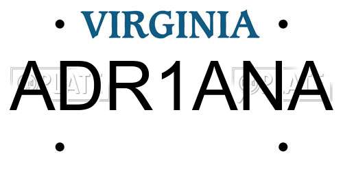 ADR1ANA Virginia License Plate