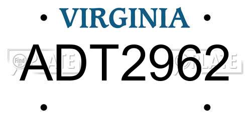 ADT2962 Virginia License Plate
