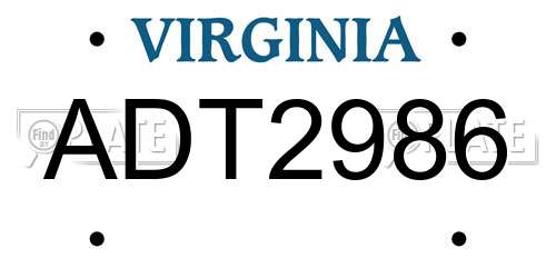 ADT2986 Virginia License Plate