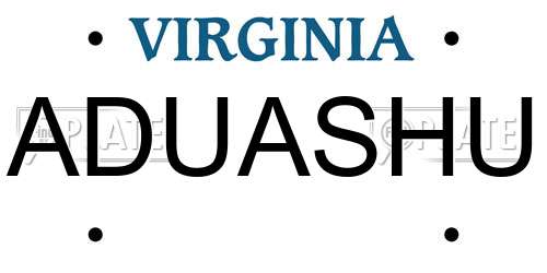 ADUASHU Virginia License Plate