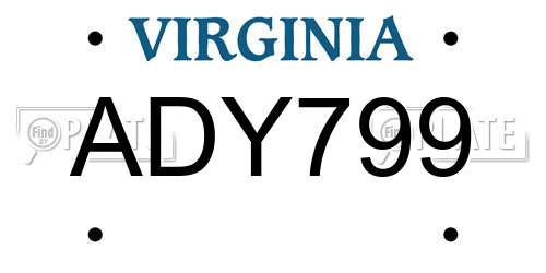 ADY799 Virginia License Plate