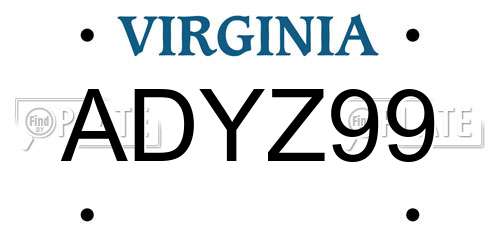 ADYZ99 Virginia License Plate