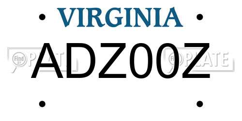 ADZ00Z Virginia License Plate