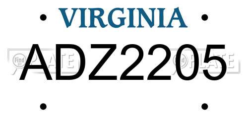 ADZ2205 Virginia License Plate