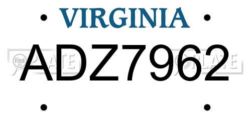 ADZ7962 Virginia License Plate