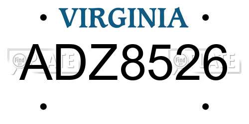 ADZ8526 Virginia License Plate