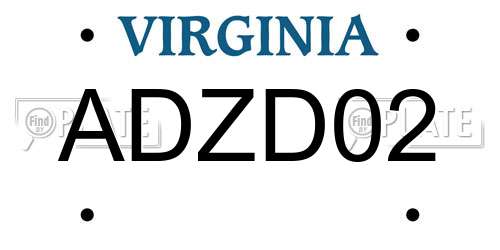 ADZD02 Virginia License Plate