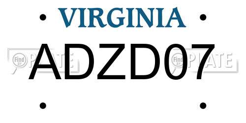 ADZD07 Virginia License Plate