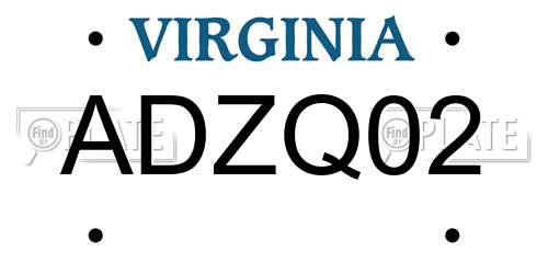 ADZQ02 Virginia License Plate