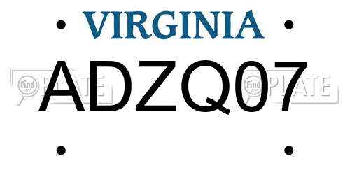 ADZQ07 Virginia License Plate