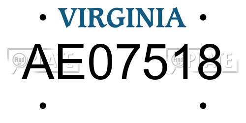 AE07518 Virginia License Plate