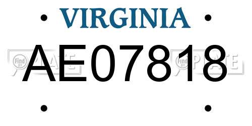 AE07818 Virginia License Plate