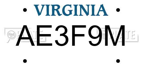 AE3F9M Virginia License Plate