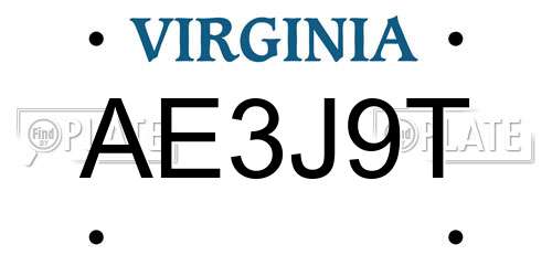 AE3J9T Virginia License Plate