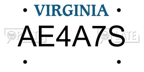 AE4A7S Virginia License Plate