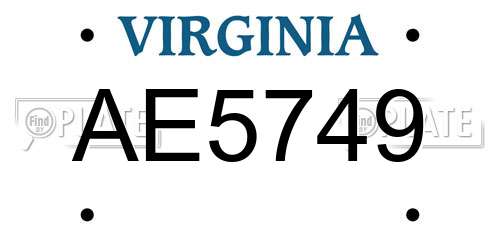 AE5749 Virginia License Plate