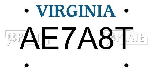 AE7A8T Virginia License Plate