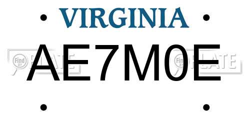 AE7M0E Virginia License Plate