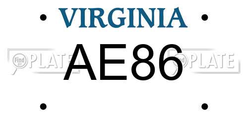 AE86 Virginia License Plate