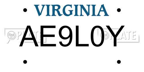AE9L0Y Virginia License Plate