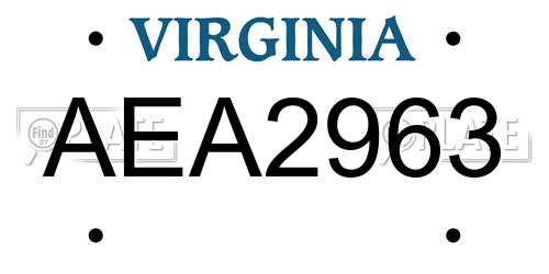 AEA2963 Virginia License Plate