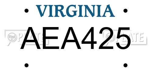 AEA425 Virginia License Plate