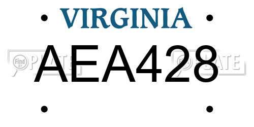 AEA428 Virginia License Plate