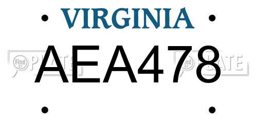 AEA478 Virginia License Plate