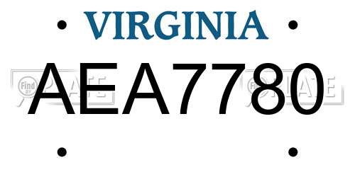AEA7780 Virginia License Plate