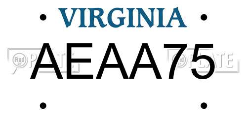 AEAA75 Virginia License Plate