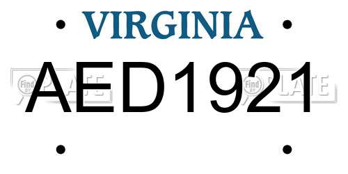 AED1921 Virginia License Plate