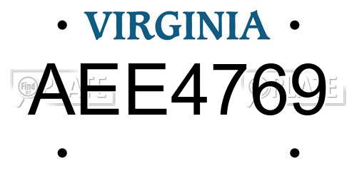 AEE4769 Virginia License Plate