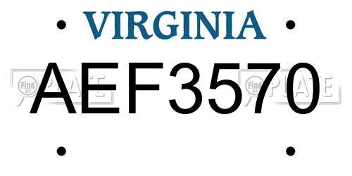 AEF3570 Virginia License Plate