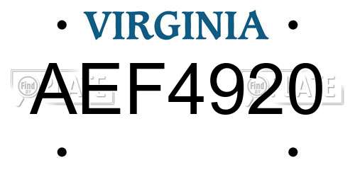 AEF4920 Virginia License Plate