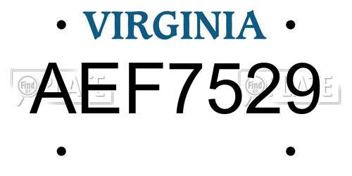 AEF7529 Virginia License Plate