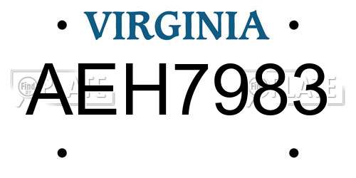 AEH7983 Virginia License Plate