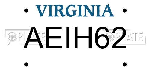 AEIH62 Virginia License Plate