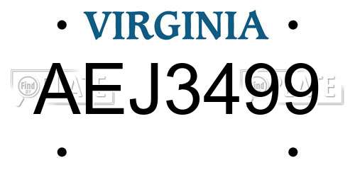 AEJ3499 Virginia License Plate