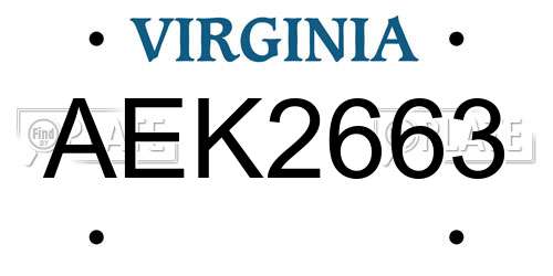AEK2663 Virginia License Plate