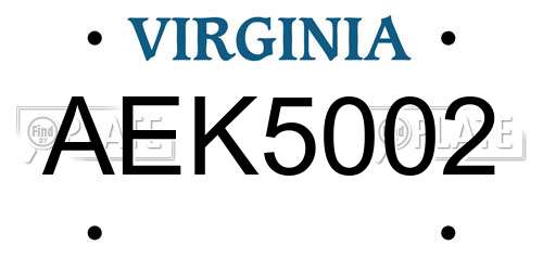 AEK5002 Virginia License Plate